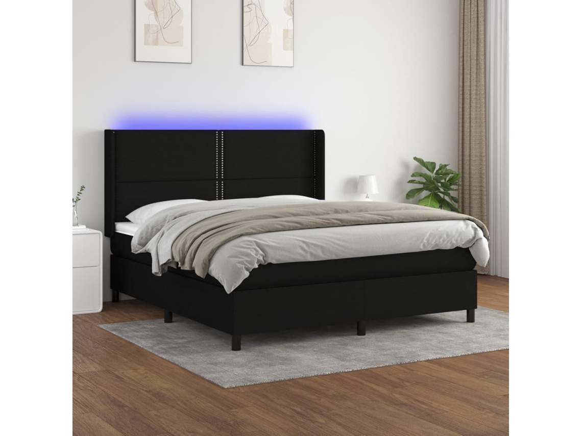 Cama Box Spring C/ Colchão E Led 180x200 Cm Tecido Preto