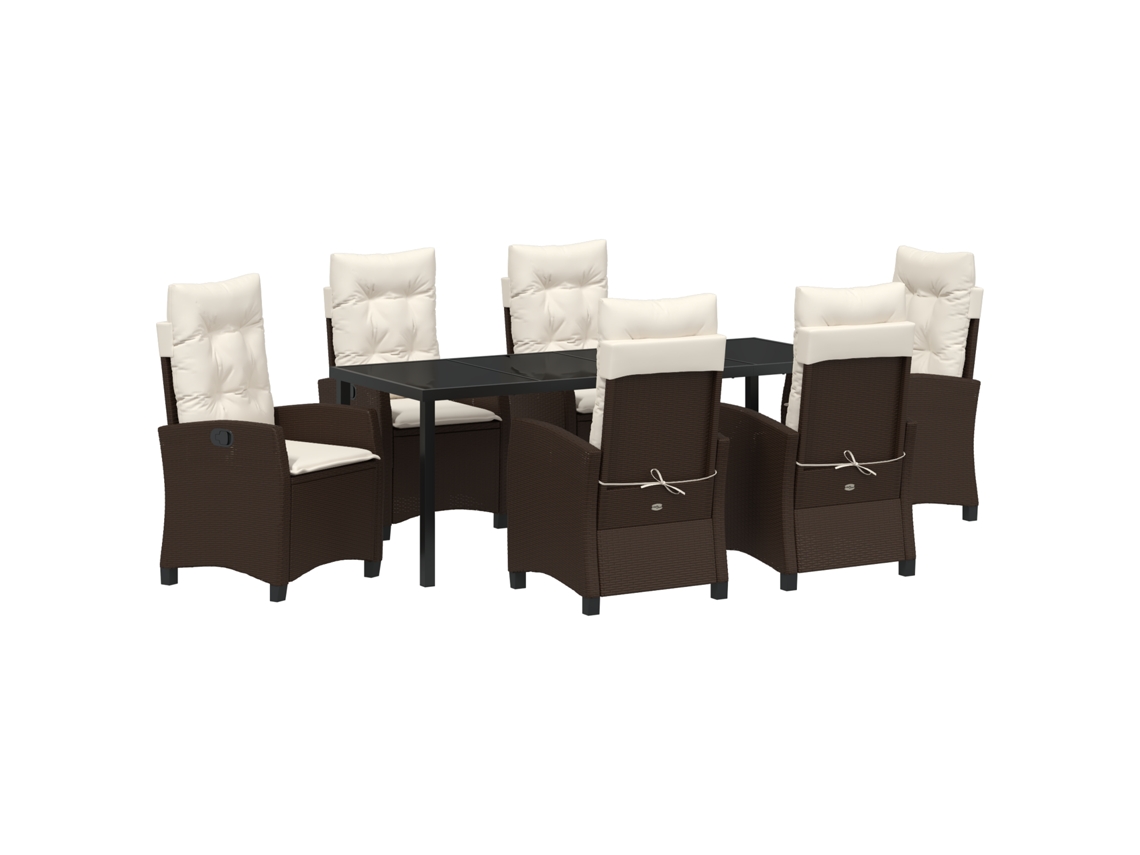 Conjunto 7 Conjunto De Jantar Para Jardim Vidaxl Castanho Vime Pe (200 X 80 X 73 Cm)