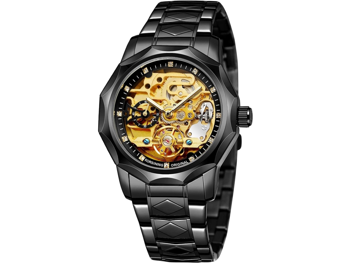 Lurelia Relógio Mecânico Masculino, Automático, Mostrador Esqueleto, Turbilhão, Resistente À Água 30m