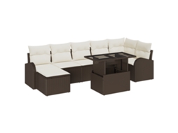 Conjunto 8 De Sofá De Vidaxl Com Almofadas Castanho E Branco Castanho Vime Pe