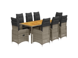 Conjunto 9 bistrô de jardim c/ almofadões VIDAXL vime PE cinzento