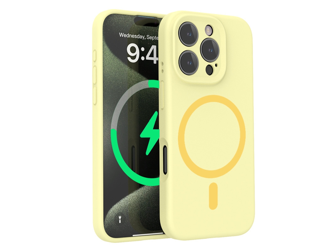Capa Para Iphone 16 Plus (amarelo Claro), Em Silicone Líquido, Com Proteção Para A Lente E Forte Fixação Magnética.