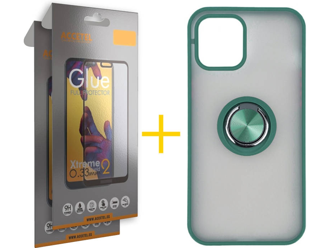 Kit Capa + Película 2X Vidro Full iPhone 12 Pro Max Accetel Gel Bumper Verde