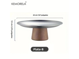 Prato de Sobremesa em Aço Inoxidável Estilo Coreano com Base de Madeira, Perfeito para Exibir Frutas e Decorar a Mesa. MDUG (prata B)