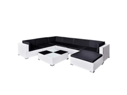 Conjunto Lounge de Jardim 8 Pcs com Almofadões Vime Pe Branco MAISON EXCLUSIVE