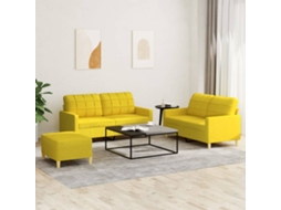 Vidaxl 3 Pcs Conjunto De Sofás Com Almofadões Tecido Amarelo-claro