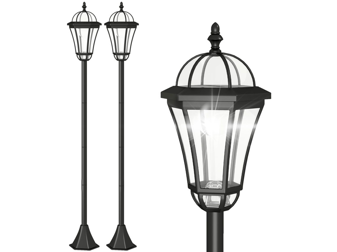 Kit 2 Lampiões Solares S/MARCA, com 2 LEDs, acendimento automático, preto