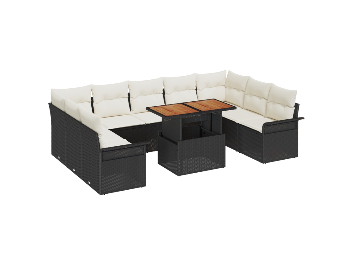 Conjunto 10 Conjunto De Jantar Para Jardim Vidaxl Preto Vime Pe (100 X 55 X 73 Cm)