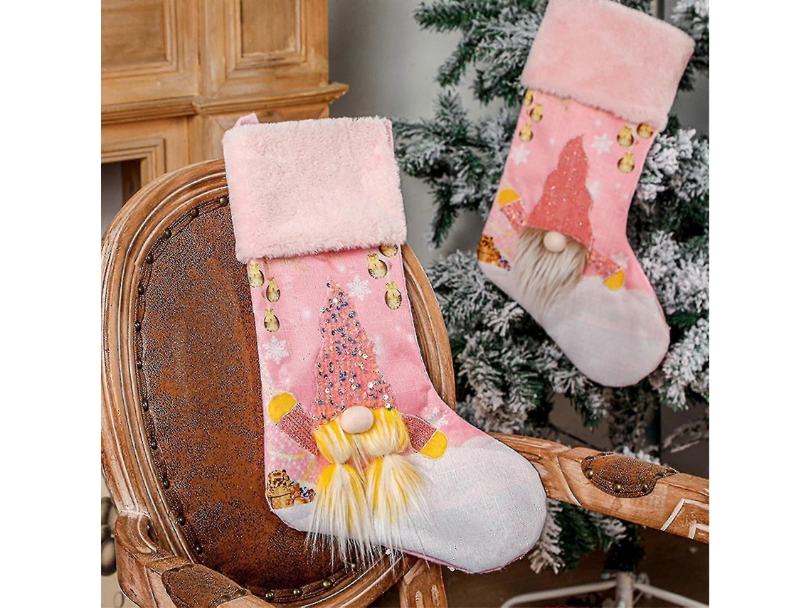 Sacolas De Presente Decorativas Com Meias De Natal Rosa Que Brilham No Escuro Hengjian (2 Peças)