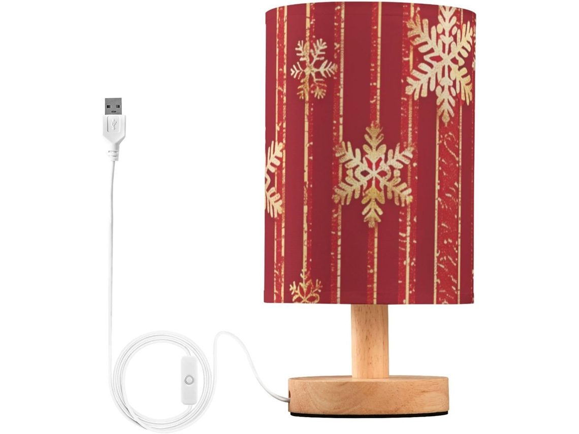 Abajur De Natal Mnsruu Para Quarto E Sala Estar, Com Estampa De Flocos Neve Dourados E Listras, Ideal Para Cabeceira Com
