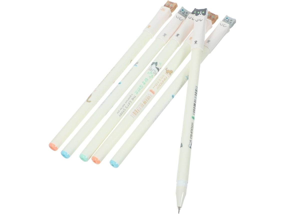 Kit Com 6 Canetas Gel Gadpiparty Em Formato De Gato Tinta Preta, Fofas