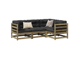 4 Pcs Conjunto Sofás De Jardim Madeira De Pinho Impregnada Dkd Home Decor