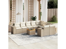 Vidaxl 10 Pcs Conjunto De Sofás P/ Jardim Com Almofadões Vime Pe Bege