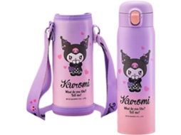 Garrafa de água isolada em aço inoxidável Kuromi com bolsa, 480ml, Brilvibera