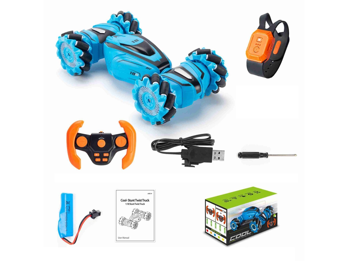 Carro De Stunt De Controle Remoto Com Sensor De Gestos Duas Lados 4 Rodas Brinquedo Azul
