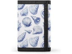 Carteira Masculina Azul Estampa Conchas Compartimentos S/MARCA