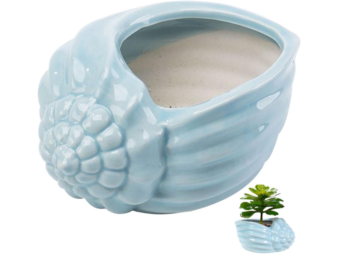 Vaso elegante em cerâmica azul em formato de concha