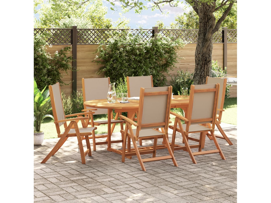Conjunto 7 Peças De Jantar Para Jardim Acácia Maciça E Textilene Dkd Home Decor