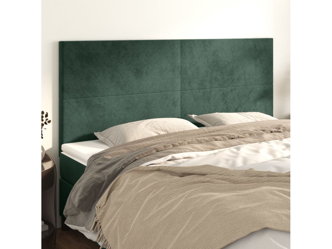 Cabecero de terciopelo de 4 piezas 100x5x78/88 cm verde oscuro