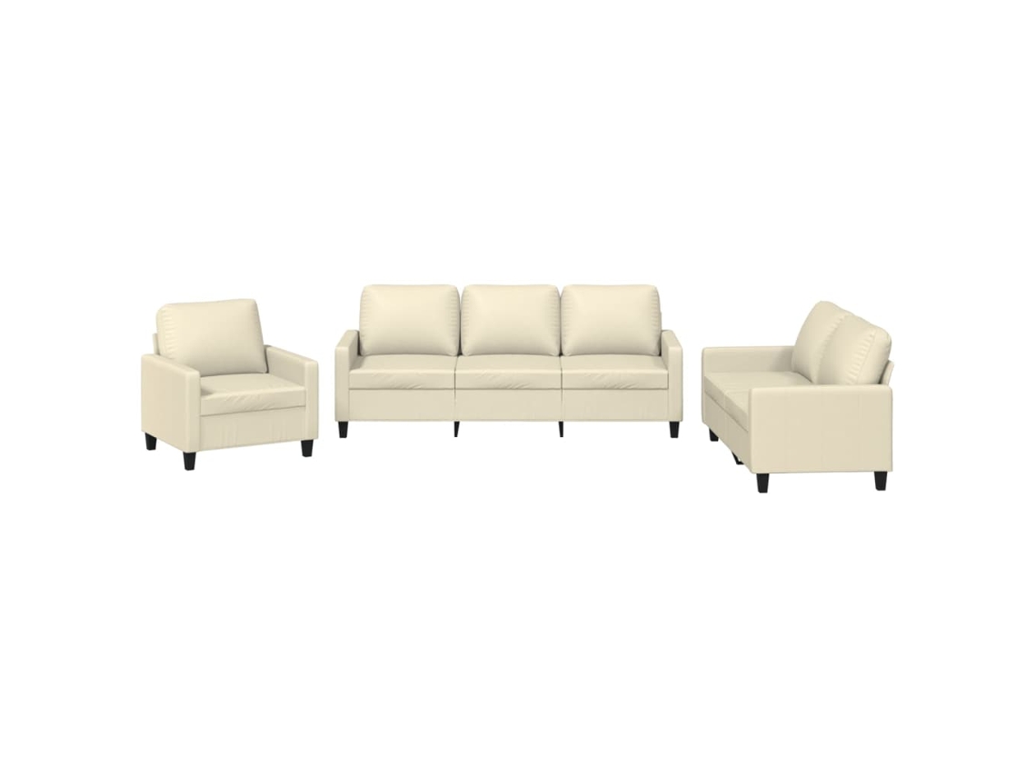 3 Pcs Conjunto Sofás com Almofadões de Couro Artificial Cor Creme MAISON EXCLUSIVE