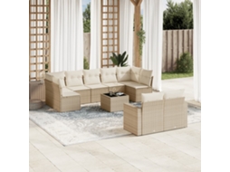 Vidaxl 10 Pcs Conjunto De Sofás P/ Jardim Com Almofadões Vime Pe Bege