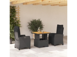 Vidaxl 3 Pcs Conjunto de Jantar P/ Jardim C/ Almofadões Vime Pe Preto