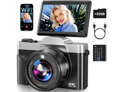Câmera Digital 4k Wifi 64mp Com Tela Giratória De 180º - Presente Ideal Para Meninos, Meninas E Estudantes (preta)