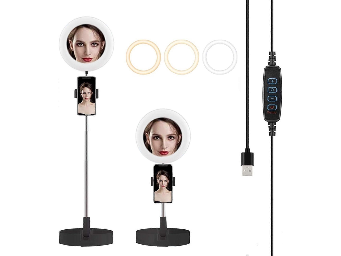 Anel De Luz Led Dobrável, Lâmpada De Preenchimento Com Espelho, Suporte Para Celular Com 3 Modos De Luz, Escalável, Branco Slowmoose