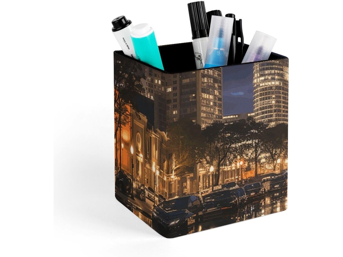 Porta Canetas Quadrado Em Couro Mesa, Porta Pincéis De Maquiagem, Organizador De Canetas Portland Night