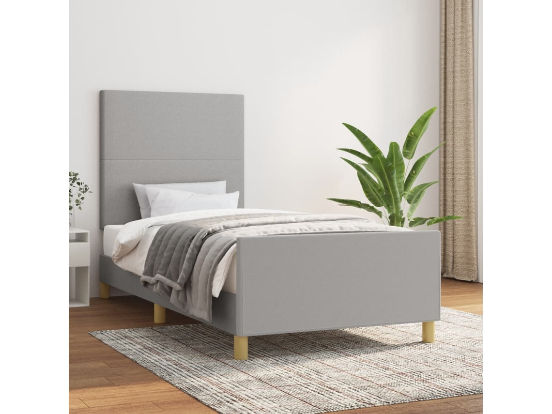 Estrutura de cama sem colchão 90x200 cm tecido cinzento-claro
