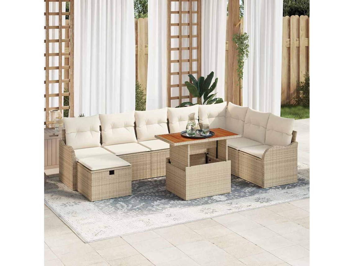 Vidaxl Conjunto De Sofá De Jardim 9 Unid. Bege Vime Pe