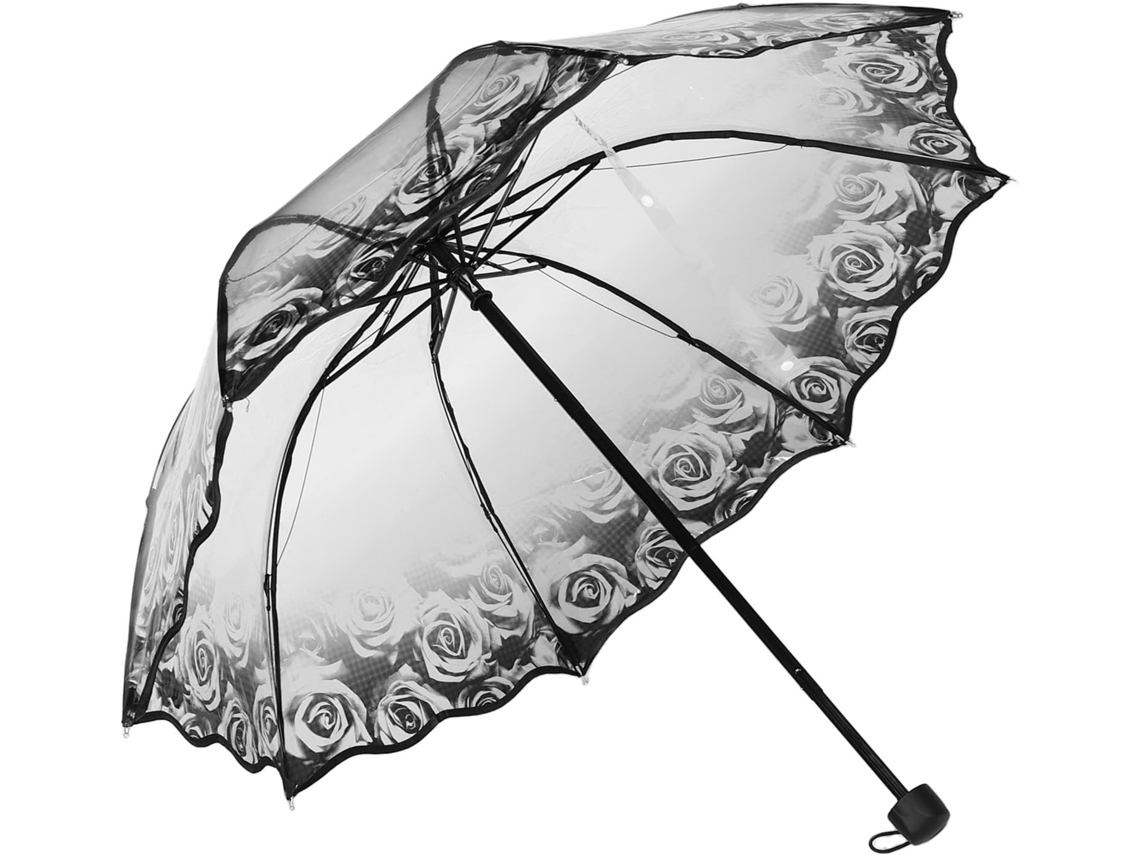 Guarda-chuva Dobrável Manual Pequeno E Transparente Preto Da Ciieeo, Elegante, Em Aço E Plástico, Compacto, Três Compartimentos.