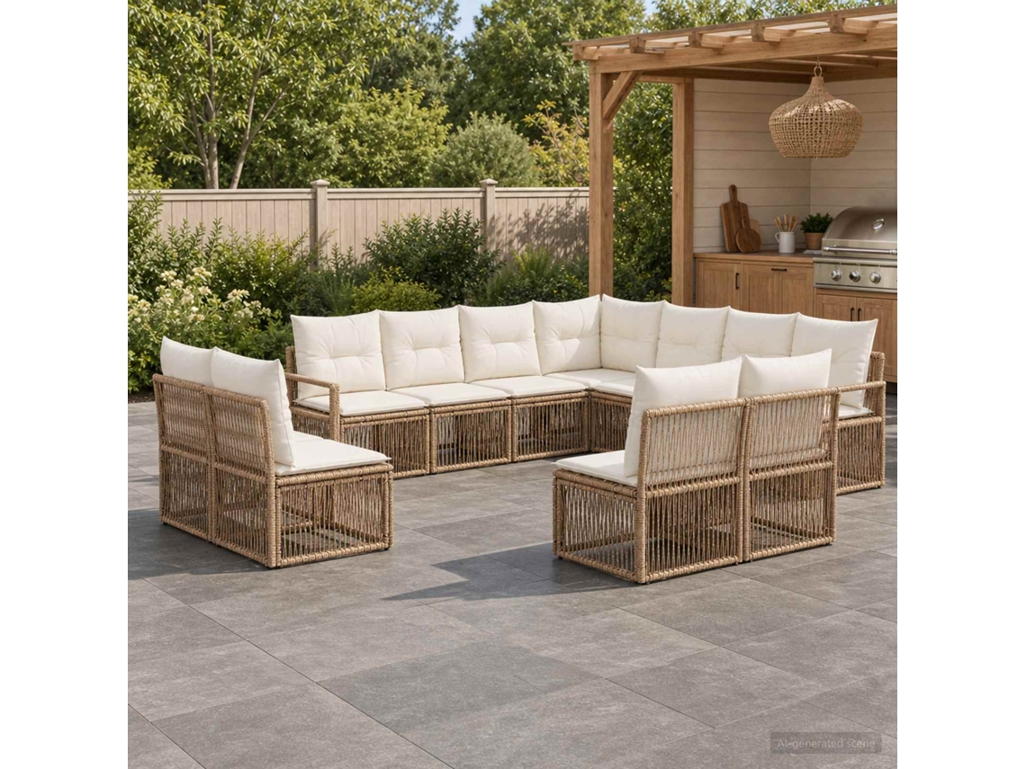 Vidaxl Conjunto De Sofá De Jardim 11 Unid. Bege Vime Pe