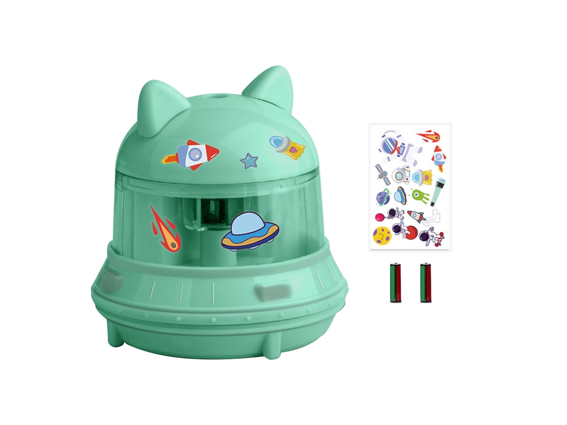 Apontador elétrico Slowmoose, design de desenho animado, operado por bateria, para crianças e estudantes, verde