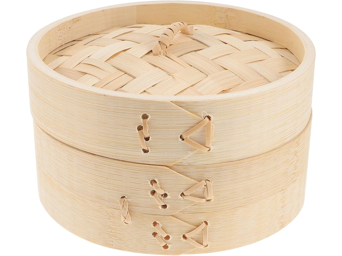 Cesto Para Vapor Natural De 15 Cm Com Tampa Bolinhos, Dim Sum E Pãezinhos