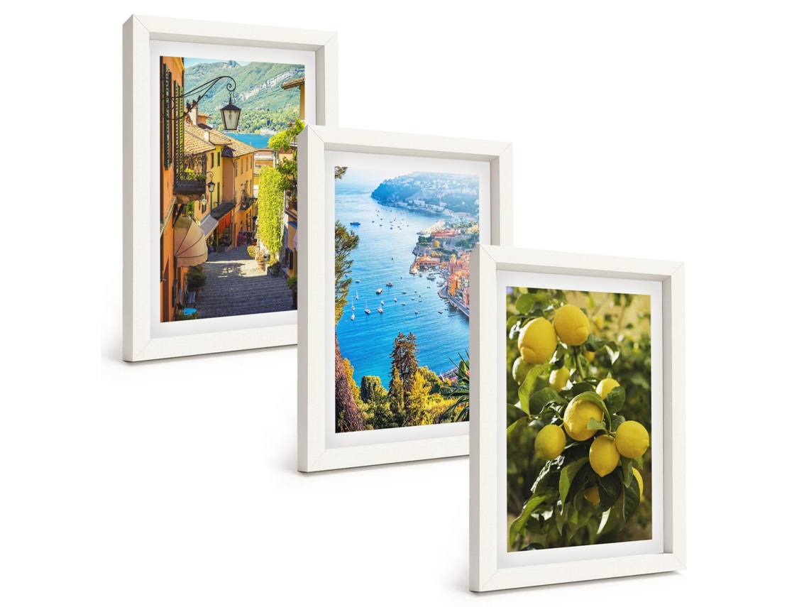 Galeria De Pinturas Na Parede Ruas À Beira-mar Com Limões Moldura Branca Quadros Para O Escritório Espelharte (3 Peças 20x30 Cm)
