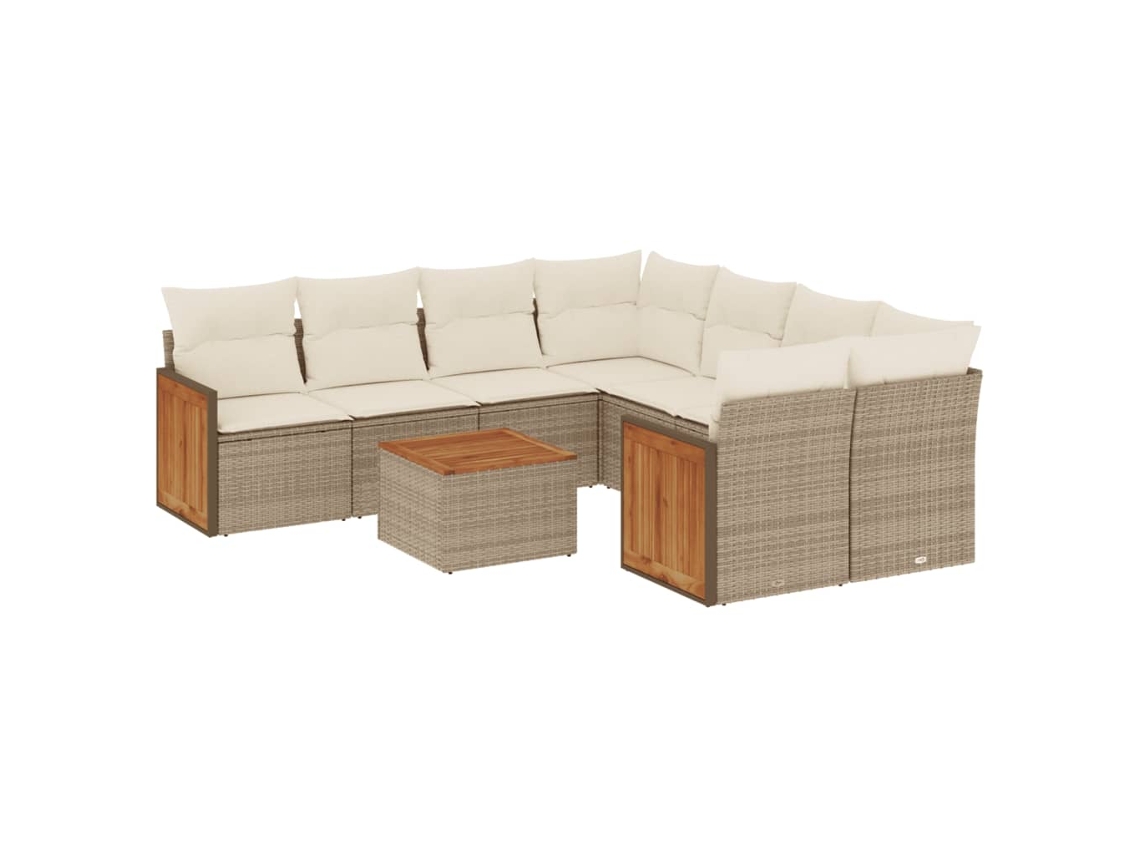 Maison Exclusive - 9 Pcs Conjunto De Sofás P/ Jardim Com Almofadões Vime Pe Bege