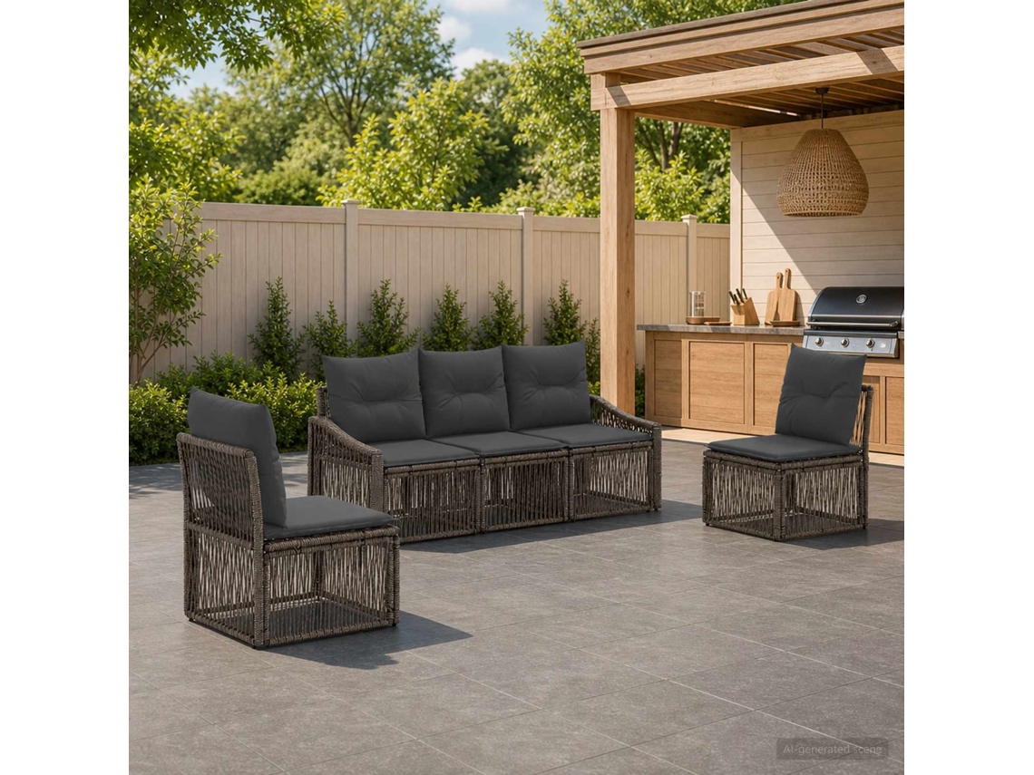 Vidaxl Conjunto De Sofá De Jardim 5 Pcs Cinzento Vime Pe