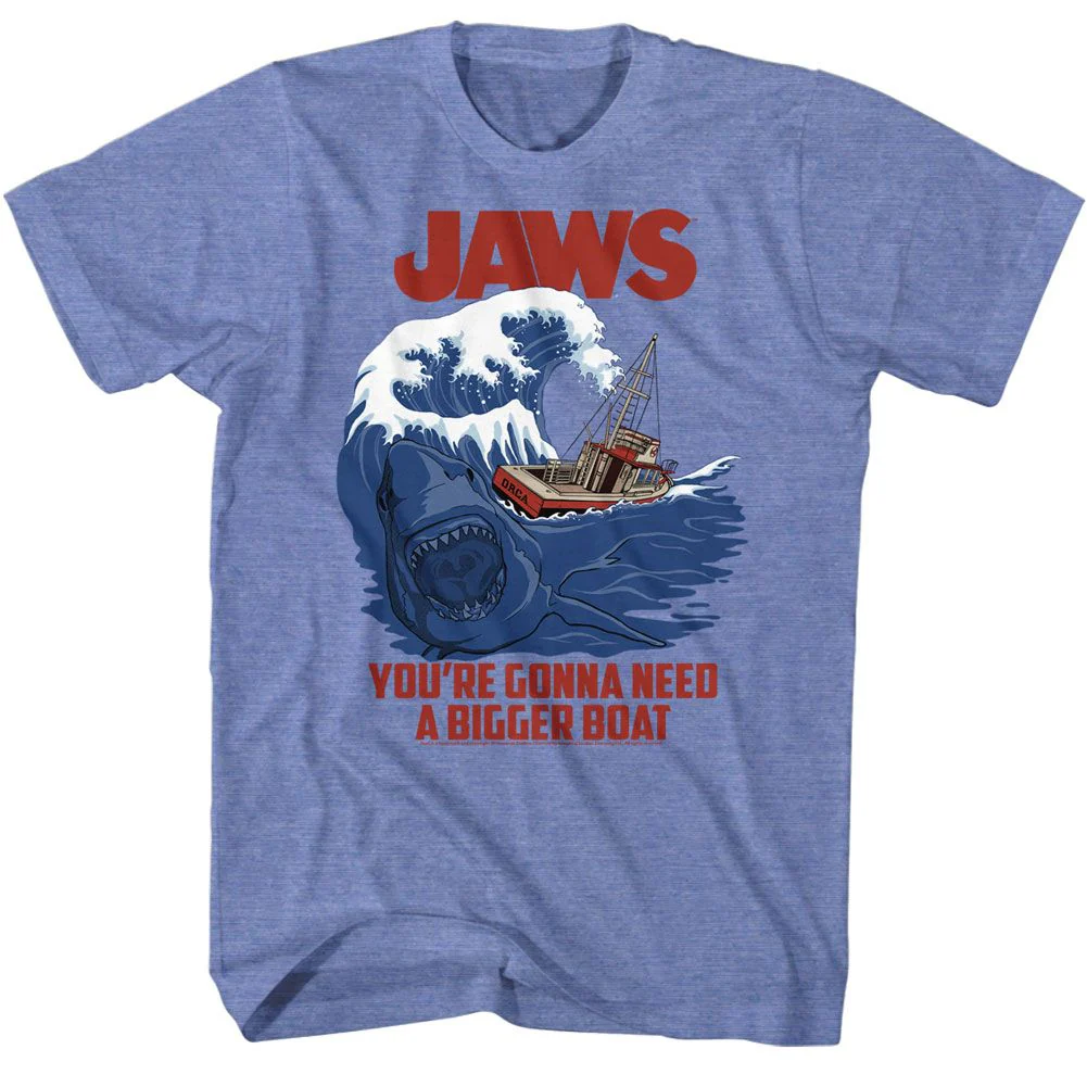 Unisex Adult T-shirt Rockinstone Jaws Movie Swell Text Heather Light Blue Sizexxl