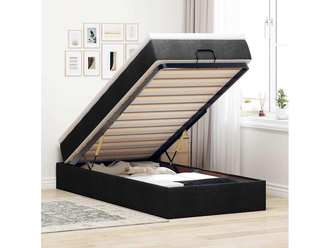 Vidaxl Estrutura De Cama Otomana Com Colchão Preto Tecido