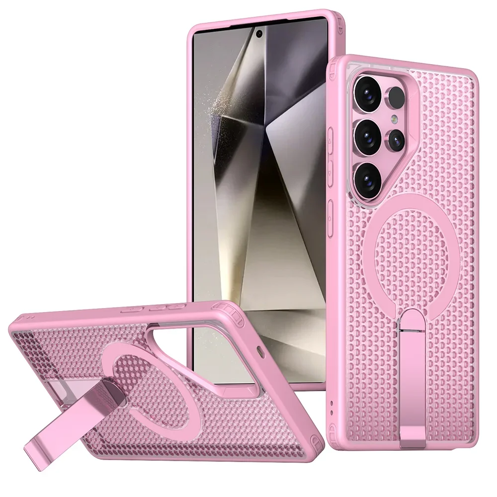 (rosa, Galaxy S22 Ultra 5g) Capa De Celular Respirável Com Suporte Magnético E Tela Protetora Para Dissipação De Calor.