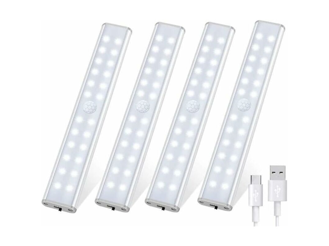 Lâmpada de Armário 24 Led 4 Modos de Iluminação Sensor de Movimento Usb Recarregável [4 Peças]