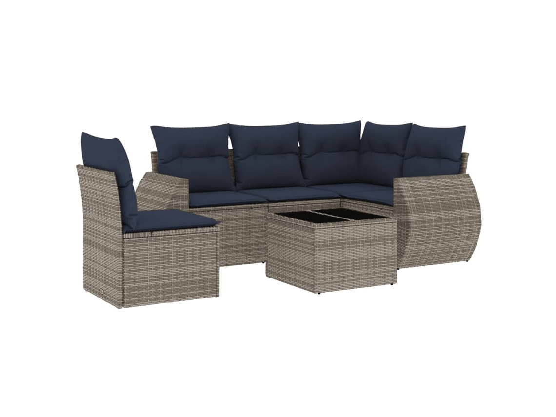 Conjunto de Sofá de Jardim, 6 Peças, Almofadas, Rattan Cinza MAISON EXCLUSIVE