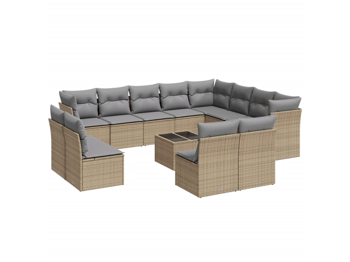 Conjunto de 13 Sofás para Jardim com Almofadões Vime Pe Bege MAISON EXCLUSIVE
