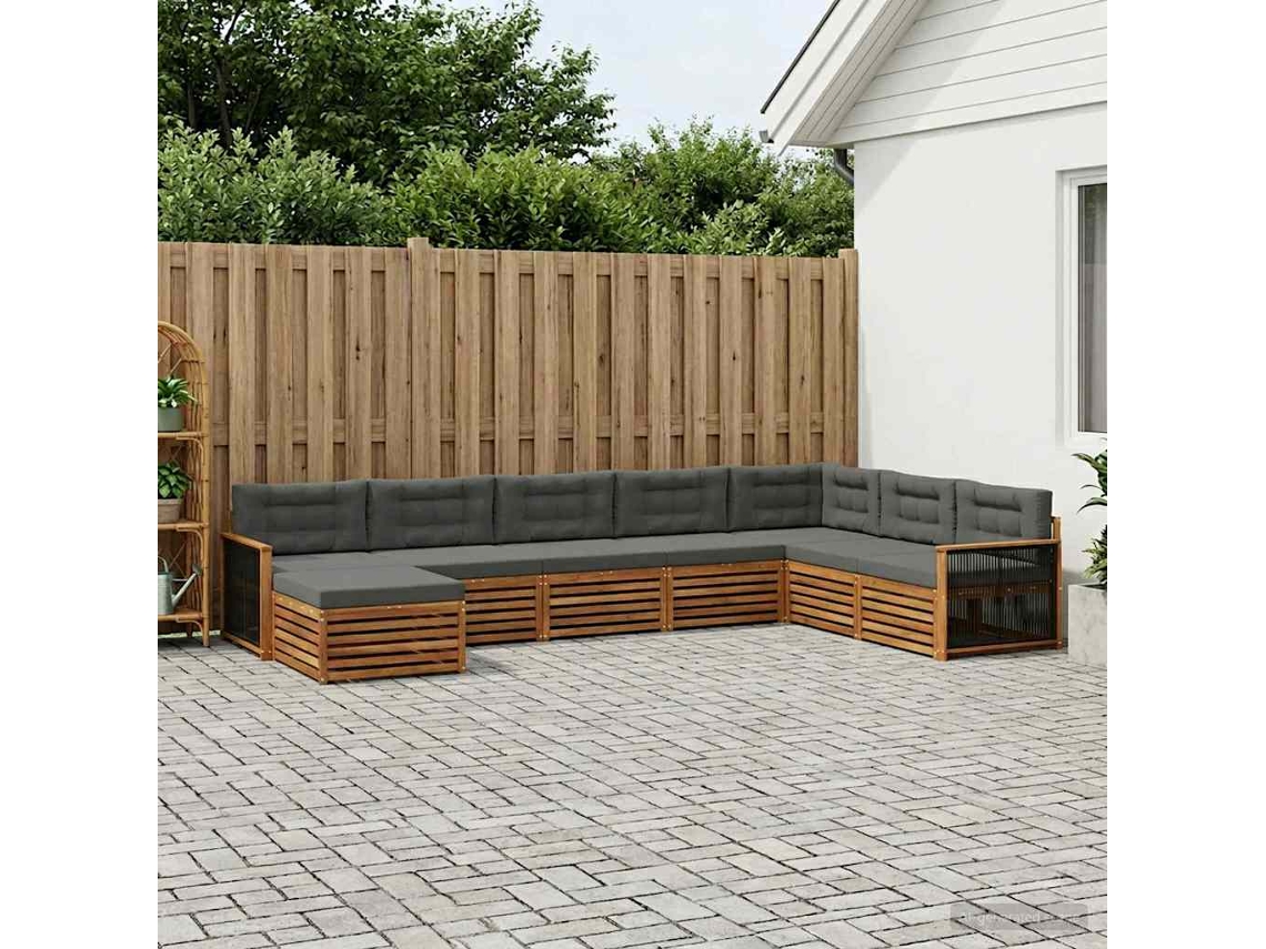 Vidaxl Conjunto De Sofás Para Exterior 8 Unid. Natural E Antracite