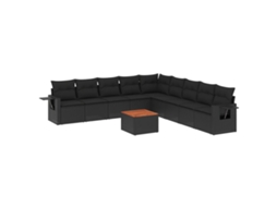 Conjunto de 10 Sofás de Jardim com Almofadões Vime Pe Preto MAISON EXCLUSIVE (N/A)