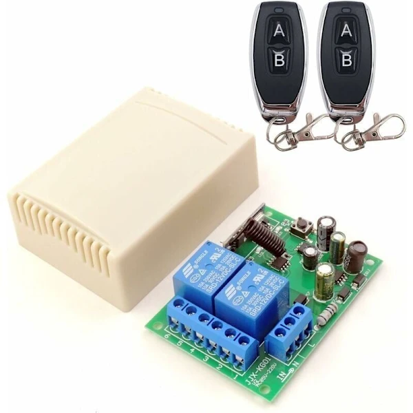 Interruptor De Controle Remoto Sem Fio 433 Mhz, 2 Canais, 220 V Ca Com Receptor De Relé E 2 Controles Remotos Para Garagem, Luzes E Bombas