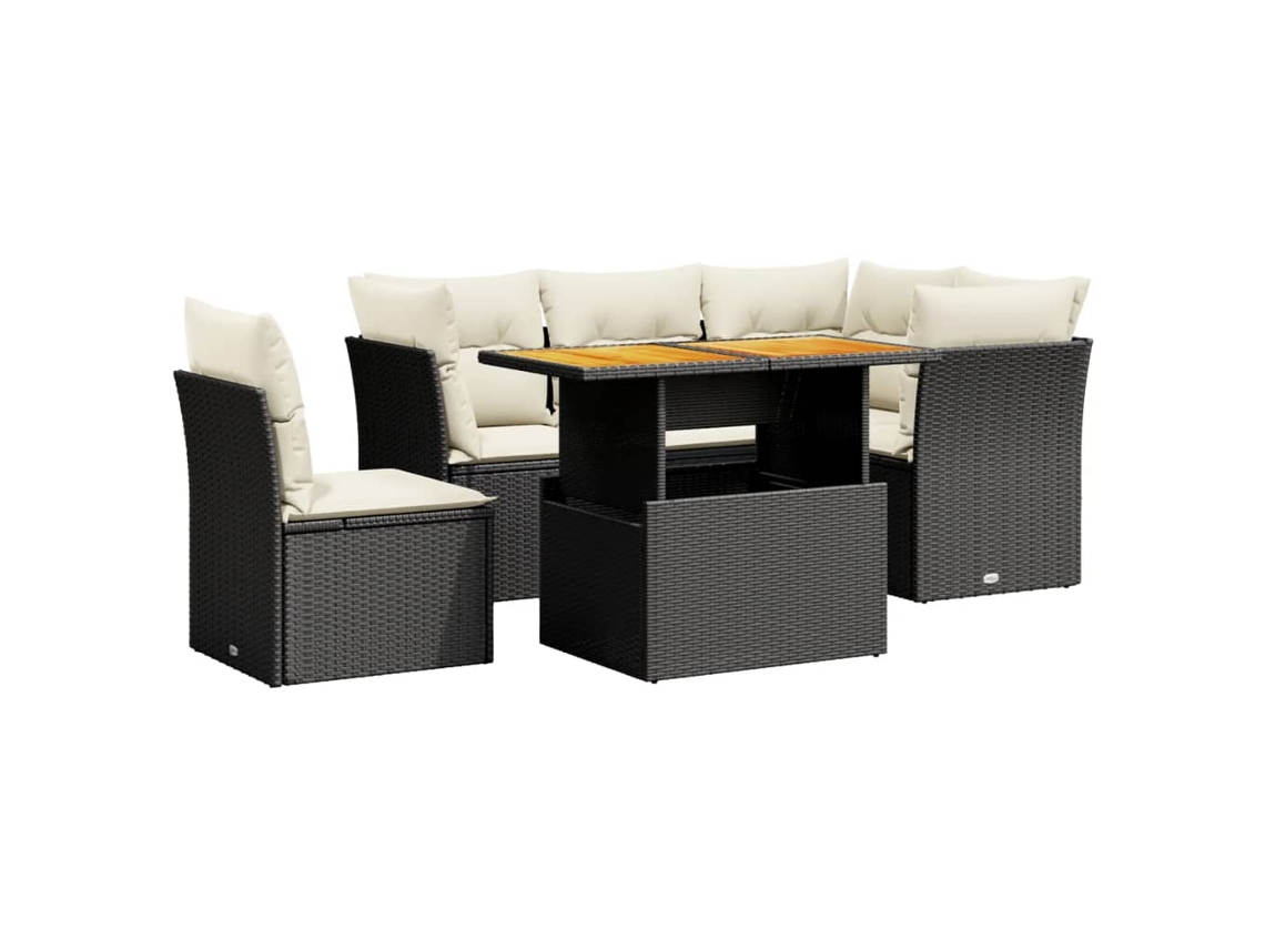 Conjunto de 5 Sofás de Jardim com Almofadões Vime Pe Preto MAISON EXCLUSIVE (5 pcs)