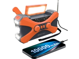 Rádio de Emergência AQUAFORGE 10000mAh com Manivela, Energia Solar, Carregador de Celular e Lanterna LED