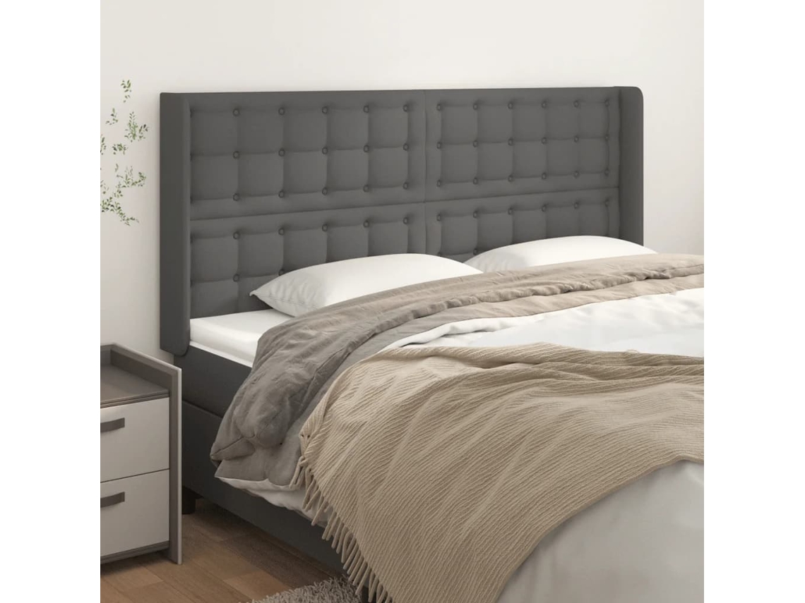 Cabecero con Alas de Piel Sintética 203x16x118/128 Cm Gris